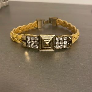 Lia Sophia “Confidant” Yellow Braided Leather Matte Gold Wrap Bracelet NEW